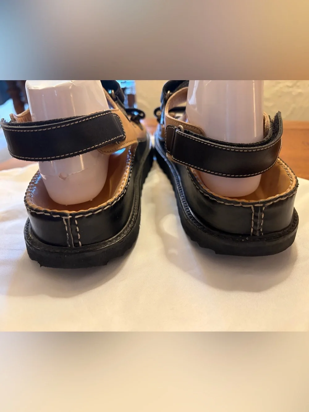 CHANEL Black and Tan Leather “Dad” Velcro Strap Sandals woman’s 10.5
